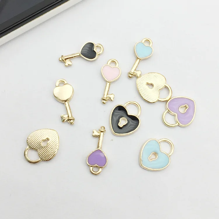 10 шт./упак. милый замок ключ и металлическими декоративными элементами эмаль