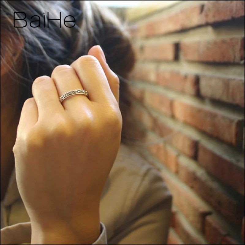 Кольцо BAIHE из белого золота 14 к с натуральными бриллиантами 0 12 карат H/SI |