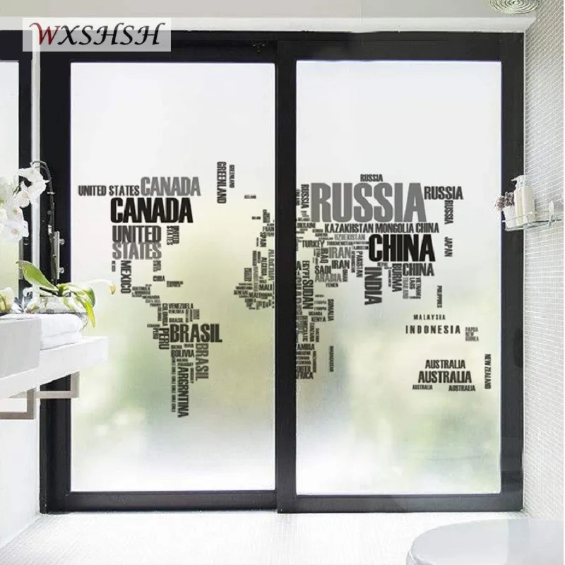 

Стеклянная пленка индивидуального размера статическая липкая карта мира узор защита конфиденциальности декоративная стендовая пленка дл...