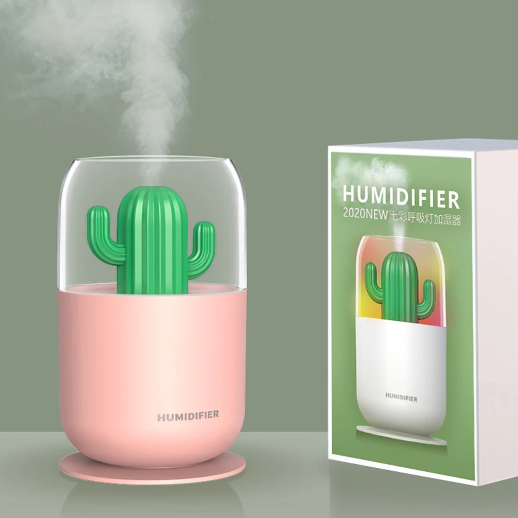 

Cactus Humidifier 300ml Desktop Mini Mist Diffuser Home Office USB Water Mist Sprayer Atomizer With Color LED Light 2021 New