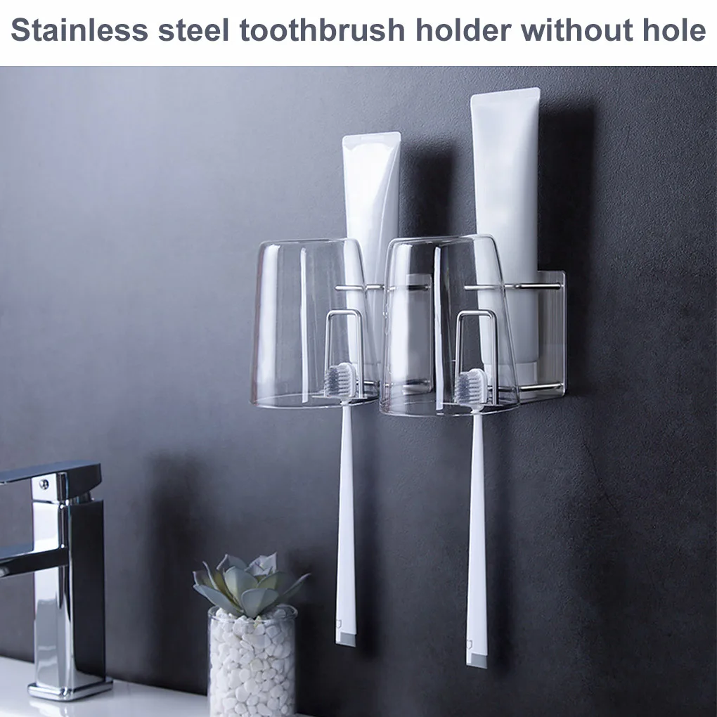 self adhesive toothbrush holder rack bathroom wall hanging stainless steel toothpaste bracket bathroom storage accessories set free global shipping