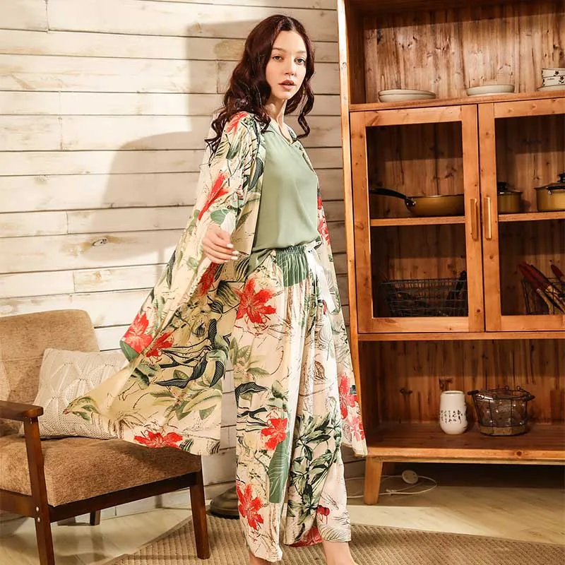 Пижамный комплект Женский из 4 предметов мягкий Свободный кардиган с широким