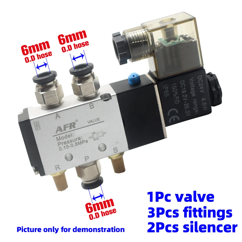 With 6mm Fitting 12 В 24 в 110 В 220 В 4V110-06 воздушный клапан с одной катушкой 2 Позиции 5 ходовой пневматический клапан воздушный электромагнитный клапан Электрический магнит клапана клапан - Цвет: With 6mm Fitting