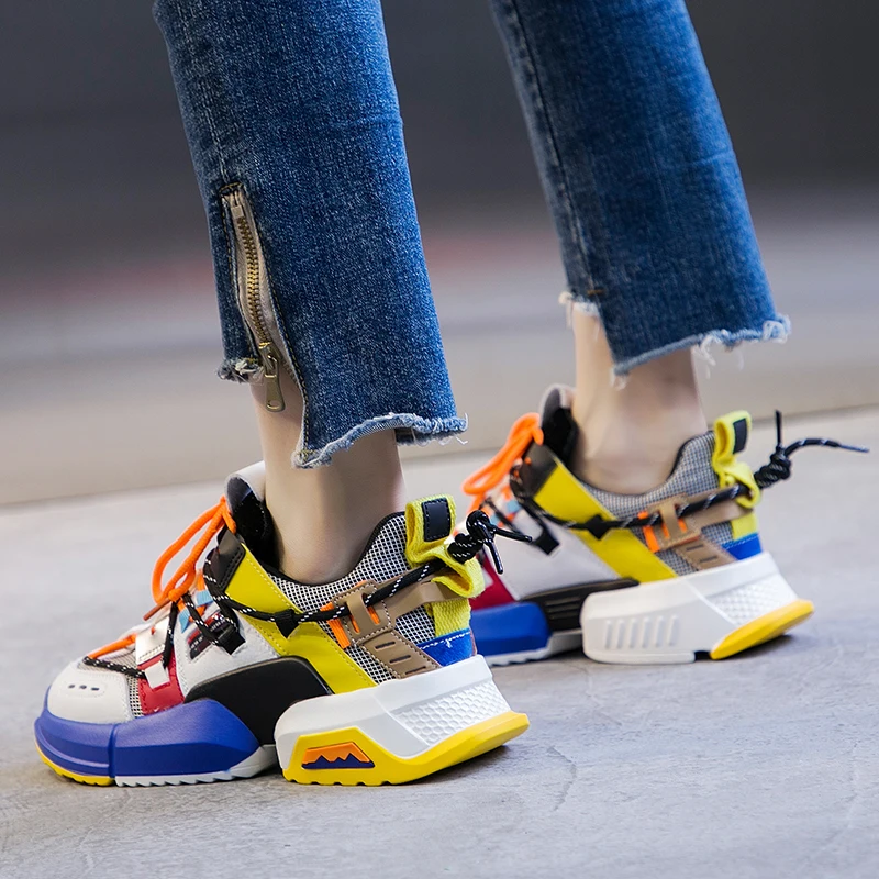 Женские кроссовки на массивной платформе вязаные дышащие Сникерсы для косплея