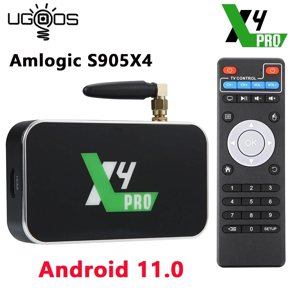 

Приставка Смарт-ТВ Ugoos X4 PRO, Android 11, Amlogic S905X4, 4 + 32/64 ГБ, DDR4, Wi-Fi, 1000 Мбит/с, 4K, LAN, Bluetooth, 2 + 16 Гб