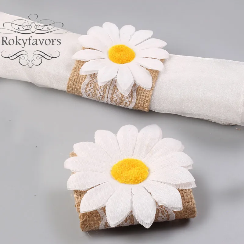 12 шт. винтажное джутовое кружевное кольцо для салфеток с маргаритками свадебной