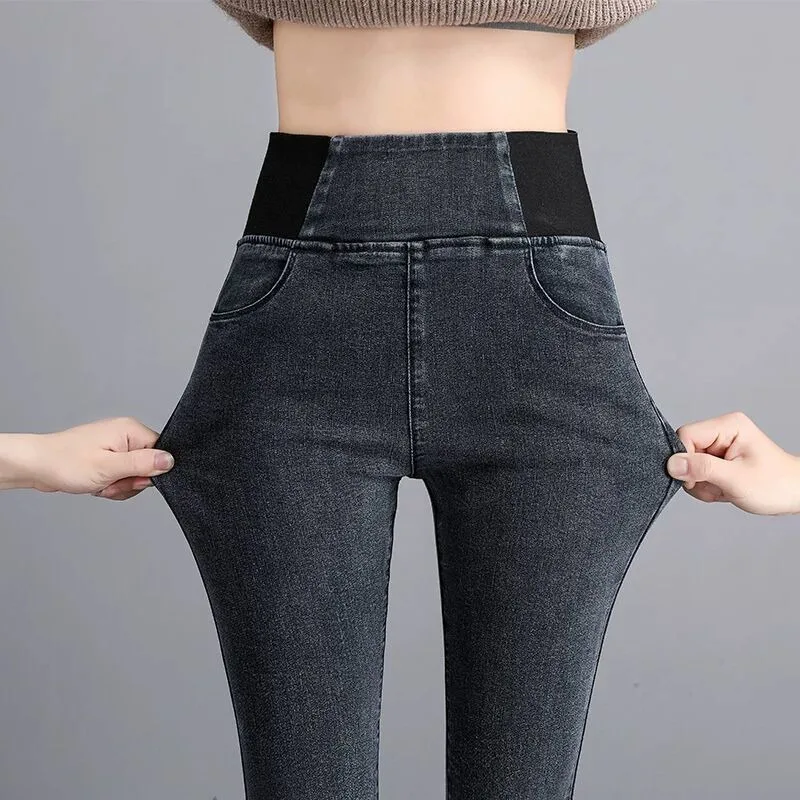 

Limiguyue Autumn Plus Size Elastic Waist Mom Jeans Women Slim Stretch Skinny Pencil Denim Pants Classic Leggings Trousers K3448
