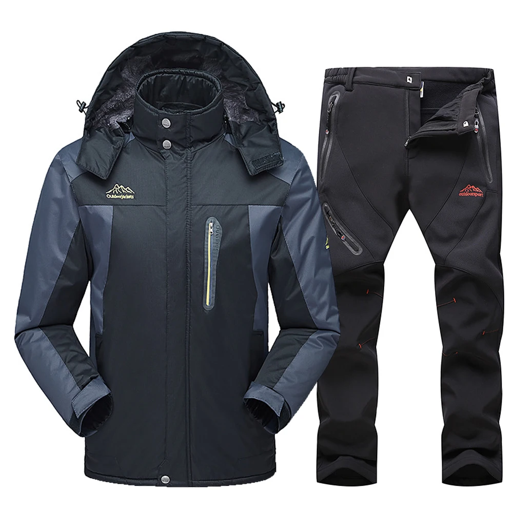 2020 New Ski Suit Men Winter Waterproof Windproof Snow Clothes Sets Warm Fleece Jacket Soft Shel Pants Skiing Snowboarding Suit