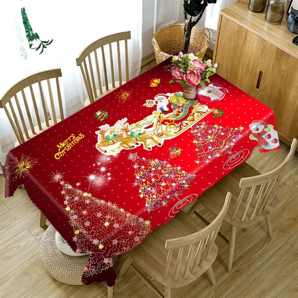 

17AHSM 3d Christmas Santa Claus and Gifts Pattern Kitchen Dining Tablecloth Home Party Decorations Rectangular Waterproof Table