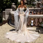 Женское свадебное платье-Русалка Sevintage, кружевное платье с длинным рукавом, в стиле бохо, пляжное платье для невесты, комплект из 2 предметов