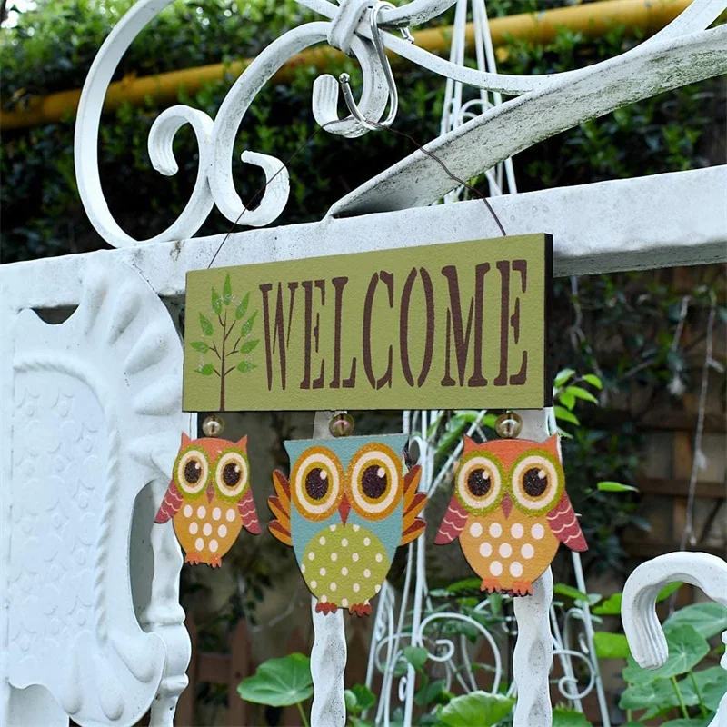

Wooden Cartoon Owl Welcome Sign Porch Pendant Garden Farm Home Wall Yard Sign Accessories Gifts Nordic Simple Home Decoration