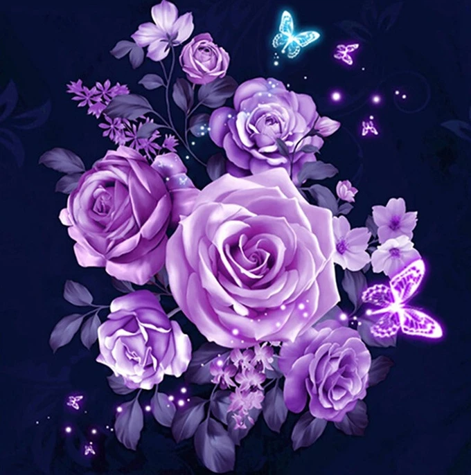 

Набор для алмазной вышивки алмазным крестиком JMINE Div 5D с фиолетовыми цветами, розой, бабочкой
