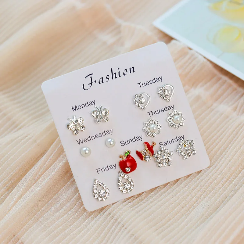 Серьги гвоздики для женщин в виде листа геометрической формы сердце фрукты