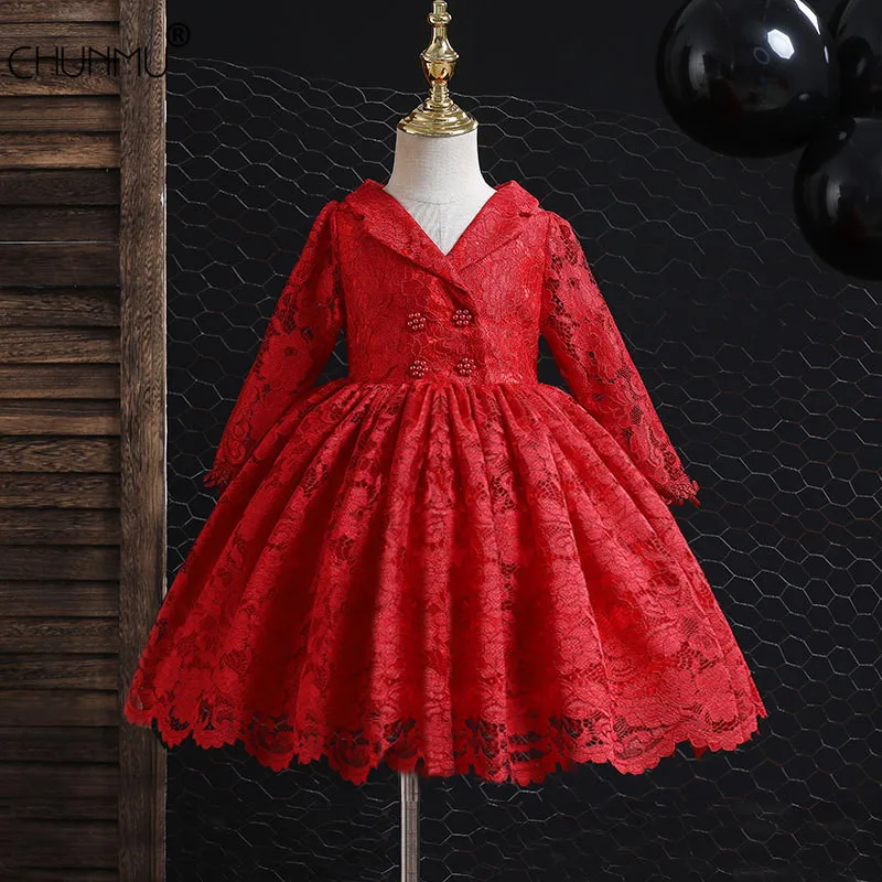 

Baby Girls Lace Bow Baptism Dress Newborn Princess Christmas Custume Long Sleeve Tutu Toddler Christening Kids Dresses for Girls