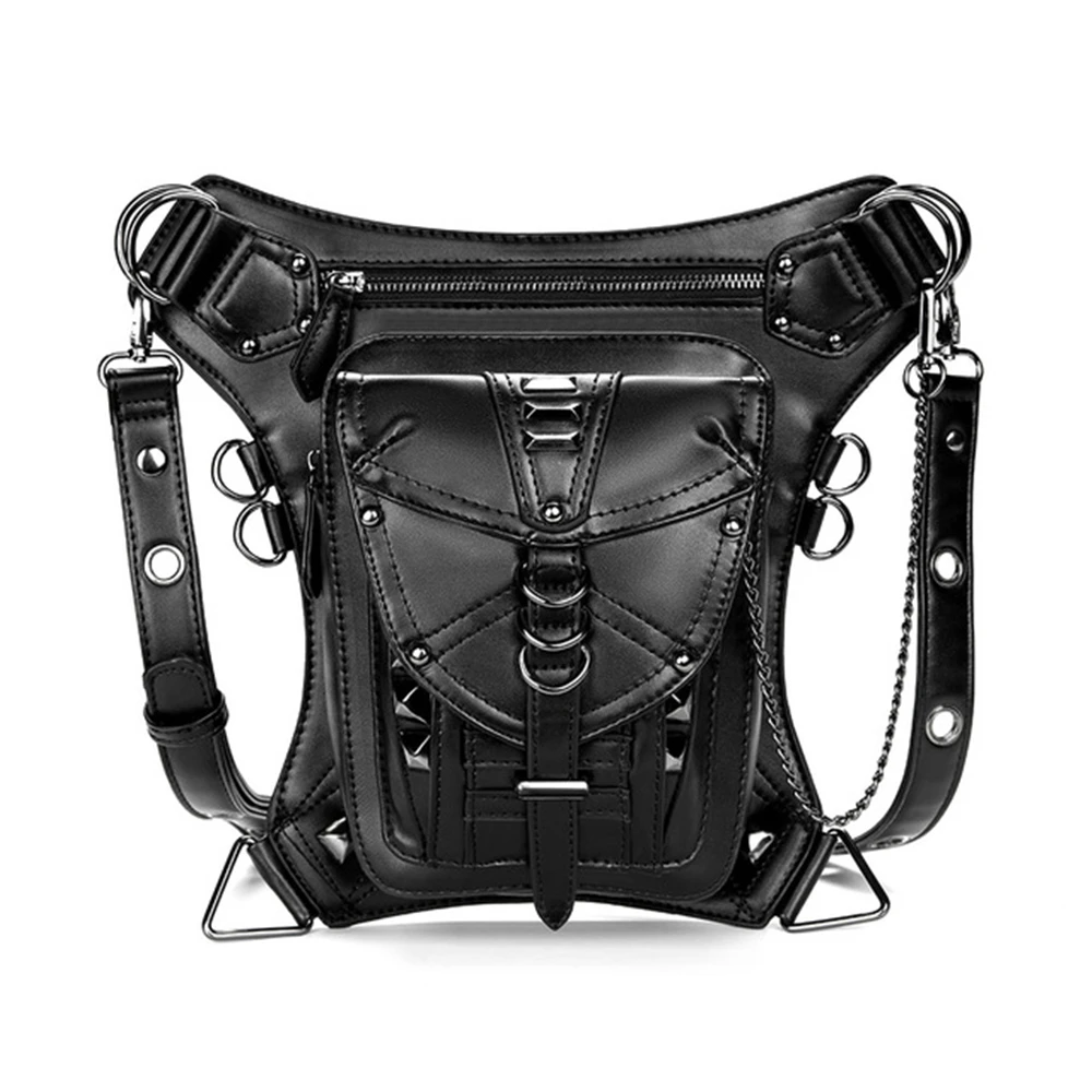 melhor Luxo Steam Punk Unisex Rebite Cintura Mensageiro Saco De Peito Hip Hop Couro Plutônio Motociclista Ombro Perna Pacote Multi-função Mochila