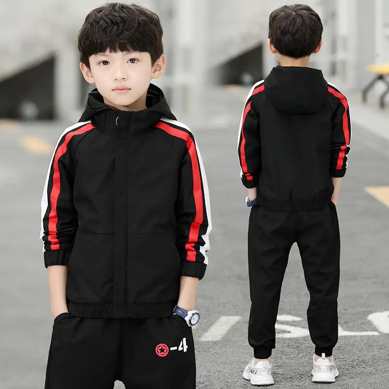 

Kids suit spring autumn long-sleeved children's clothing stitching long-sleeved sports hooded shirt + pants baby boy clothes