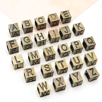 10pcs cube shape 7mm zakka letter alphabet bronze alloy metal loose big hole beads for jewelry making diy charms crafts findings