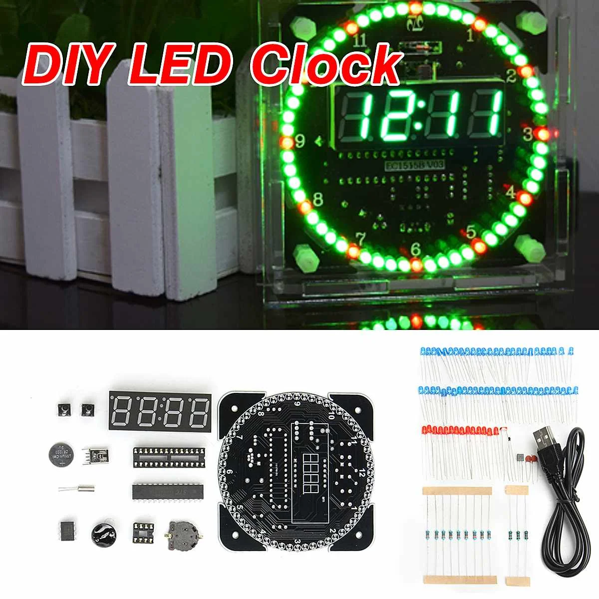 DIY светодиодный электронный цифровой будильник DS1302 вращающийся комплект 51 SCM обучающая доска 5 в xp Дата дисплей Принцип дизайн