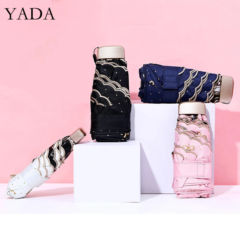 

YADA 2020 Bow Pattern Ultralight Mini Umbrellas Rain uv Flat Handle Five Folding Umbrellas For Women Windproof Umbrella YS200211