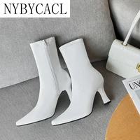 nybycacl 2022 new fashion winter women soft leather knight boots high heels white ankle party shoes