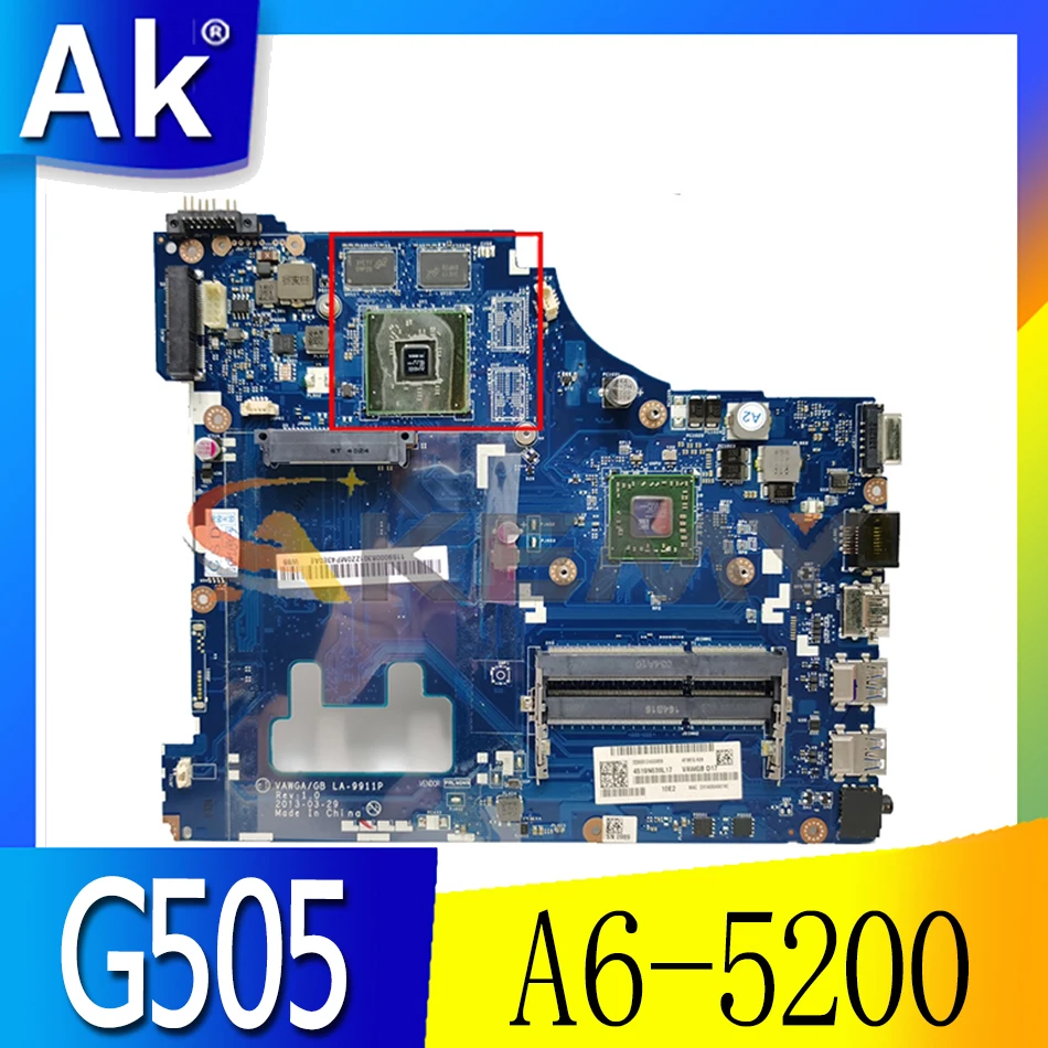 Akemy VAWGA/GB LA-9911P материнская плата для ноутбука Lenovo G505 Материнская процессор A6-5200