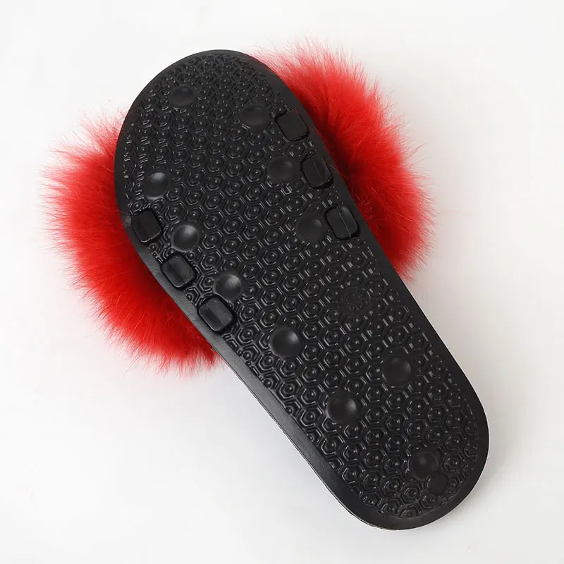 

Hot Sale Fur Slippers For Women Real Fox Fur Indoor Fluffy Slides Furry Summer Sweet Ladies Flat Shoes Fur Sandals