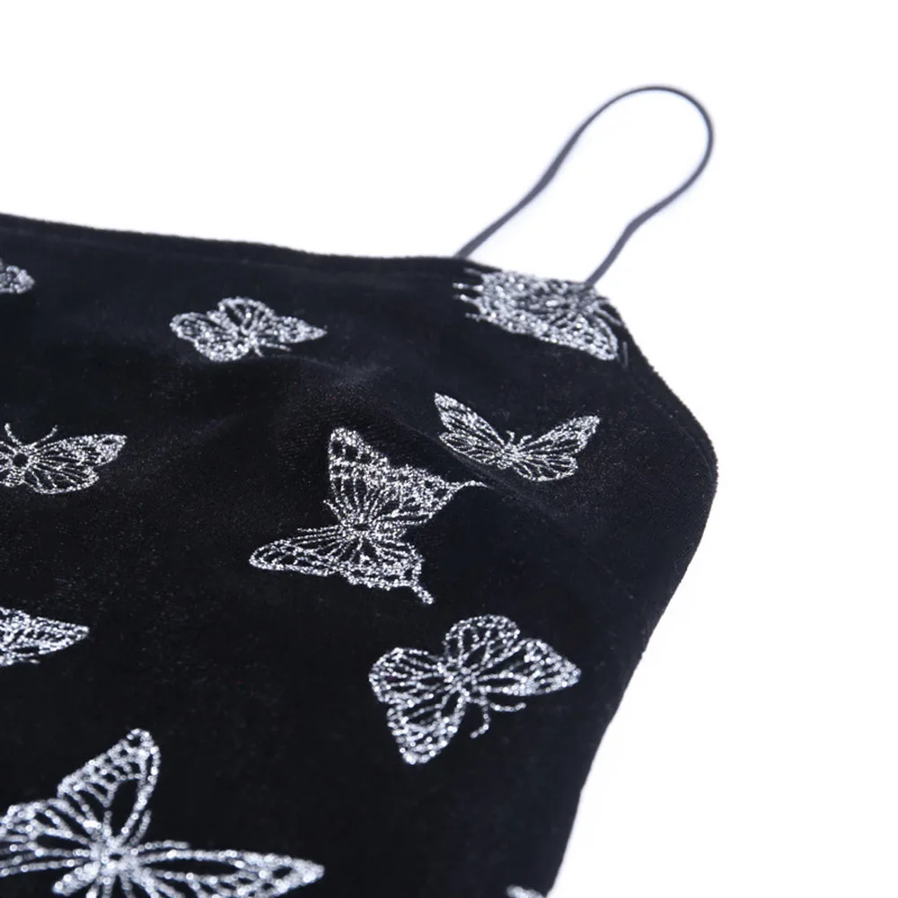 

High Street Ladies Dresses Spring Summer Fashion Sexy Simple Designer Butterfly Printing Split Velvet 2021