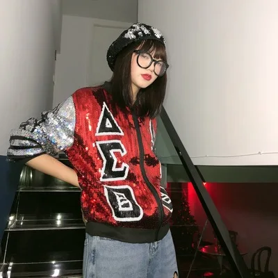 

Жасминовые блестящие пальто с блестками, уличные куртки BF в стиле хип-хоп, индивидуальная комбинированная куртка с длинным рукавом, пальто