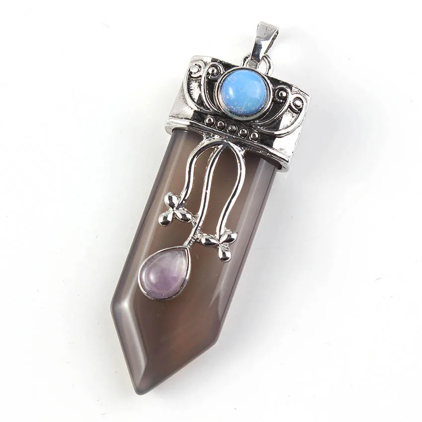 

FYSL Silver Plated Leaf Flower Sword Shape Many Colors Quartz Stone Pendant for Gift Trendy Jewelry