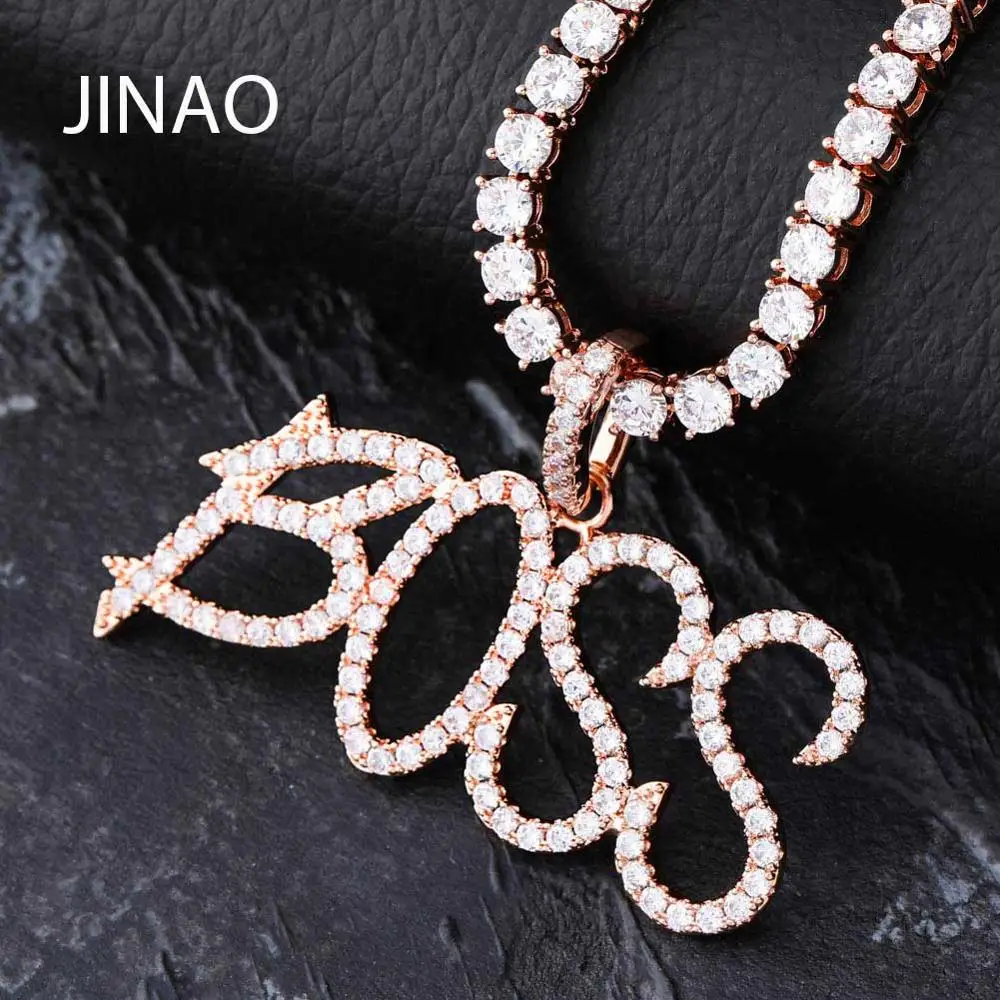 JINAO пользовательское имя Iced Out теннисная цепочка с буквами ожерелья с подвесками для мужчин Подвески Циркон хип хоп ювелирные изделия с теннисная цепочка подарок
