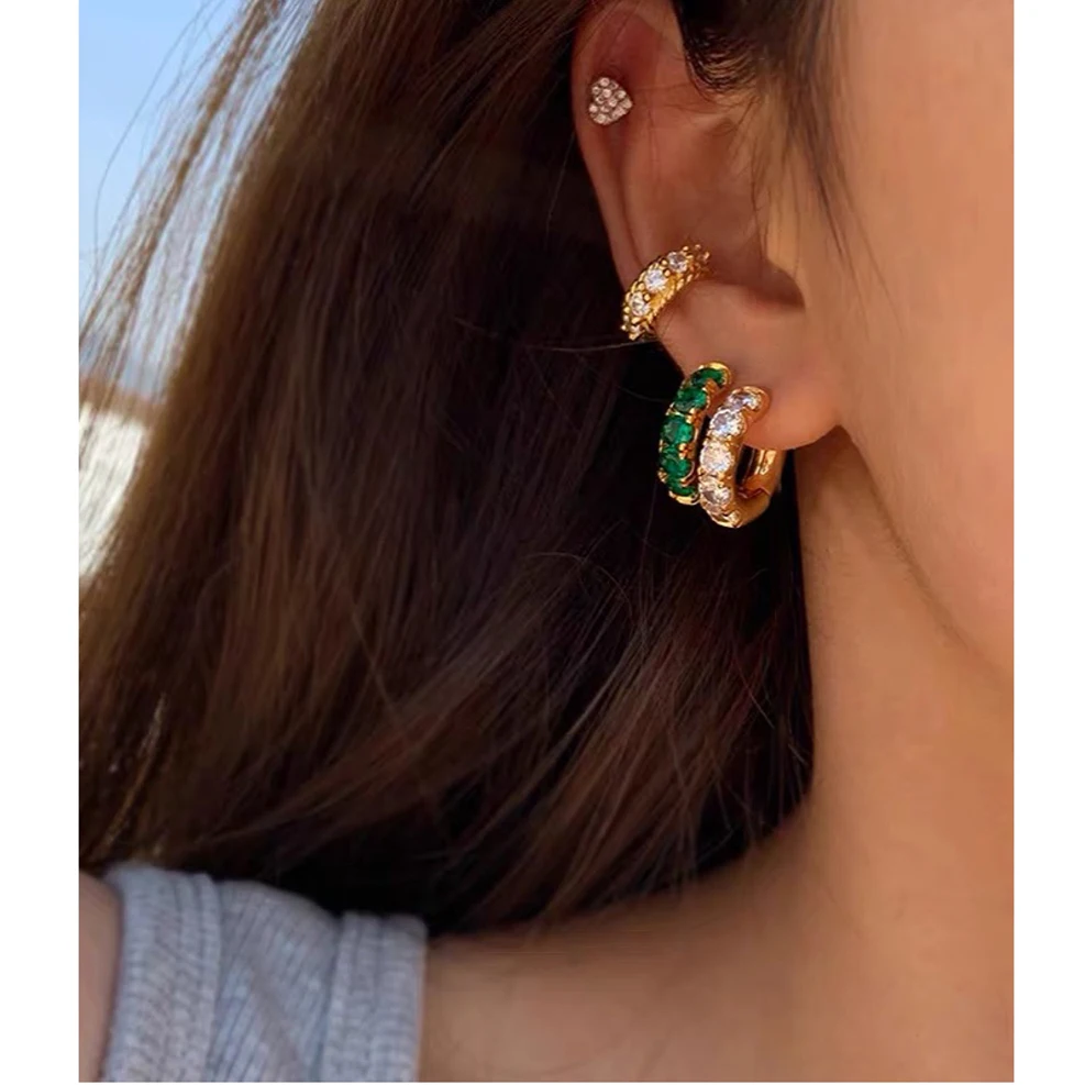 

Peri'sbox Exquisite Clear Green Cz Crystal Thick Hoop Earrings for Women Dainty Stacked Huggie Earrings Jewelry Gift 2022
