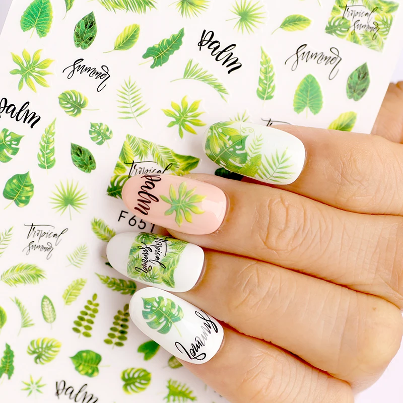 1Pcs 3D Nail Decal Sticker Palm Leaf Tree Green Simple Summer DIY Slider for Manicure Nails Art Decor F651 | Красота и здоровье