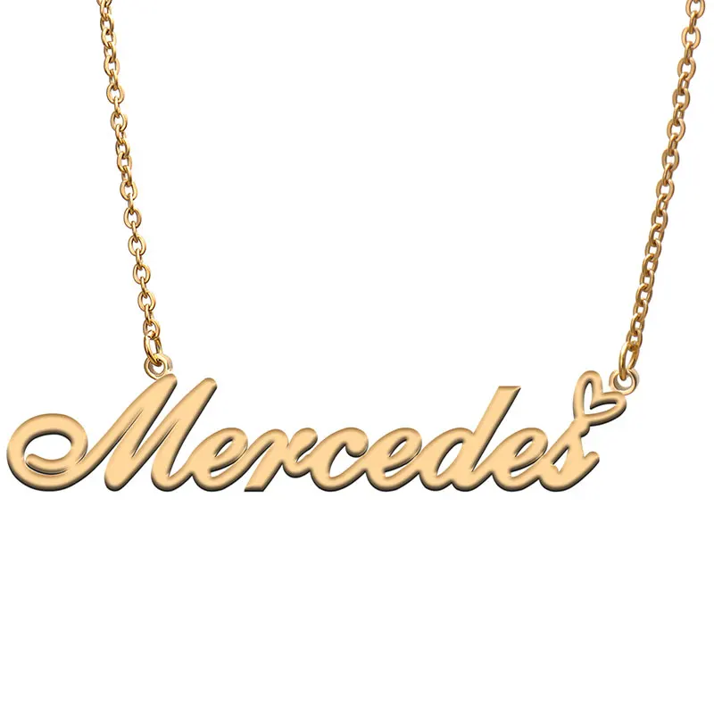 

Love Heart Mercedes Name Necklace for Women Stainless Steel Gold & Silver Nameplate Pendant Femme Mother Child Girls Gift