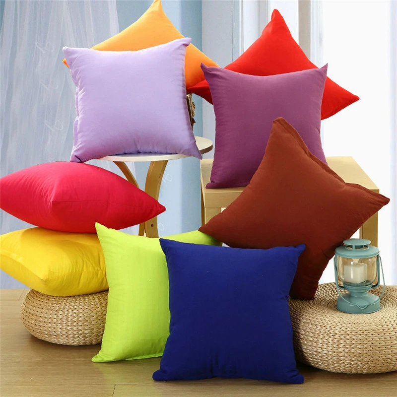 

Casual Comfortable Soft Cushion Cover Home Room Pillowcase Solid Color Zipper Canvas Fashion
