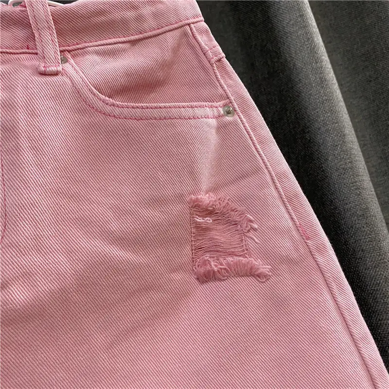 

Women's 2021 Summer New Slim A-line Skirt High Waist Frayed Brushed Pink Denim Skirt