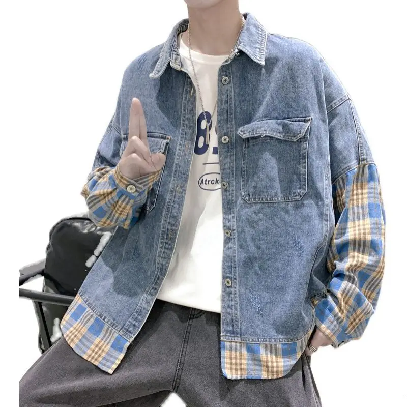 

2021 Loose Casual Long-sleeved Denim Jacket Fashion Trend Outerwear Blue/black Color Printing Cowboy Coats