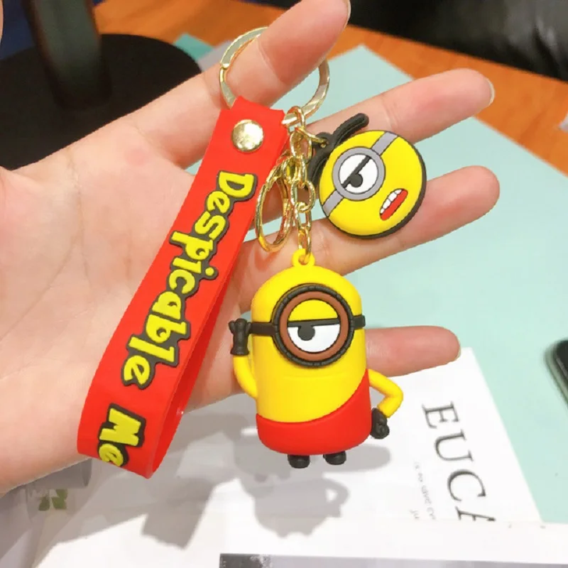 

New Hot Selling Cartoon Big Eyes Yellow Man Keychains Accessories Cute Ball Head Doll Key Chains Bag Bag Car Pendant Key Rings