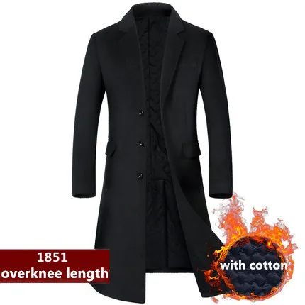 black with cotton Мужское шерстяное пальто, Осень-зима, новое деловое повседневное шерстяное пальто, однобортный длинный Тренч, шерстяное пальто выше колена, твидовое пальто - Цвет: black with cotton