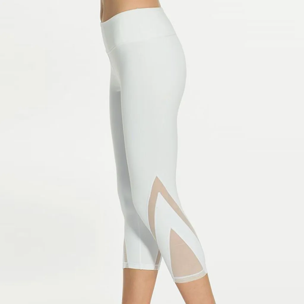 Женские сетчатые леггинсы для фитнеса эластичные спортивные штаны до середины