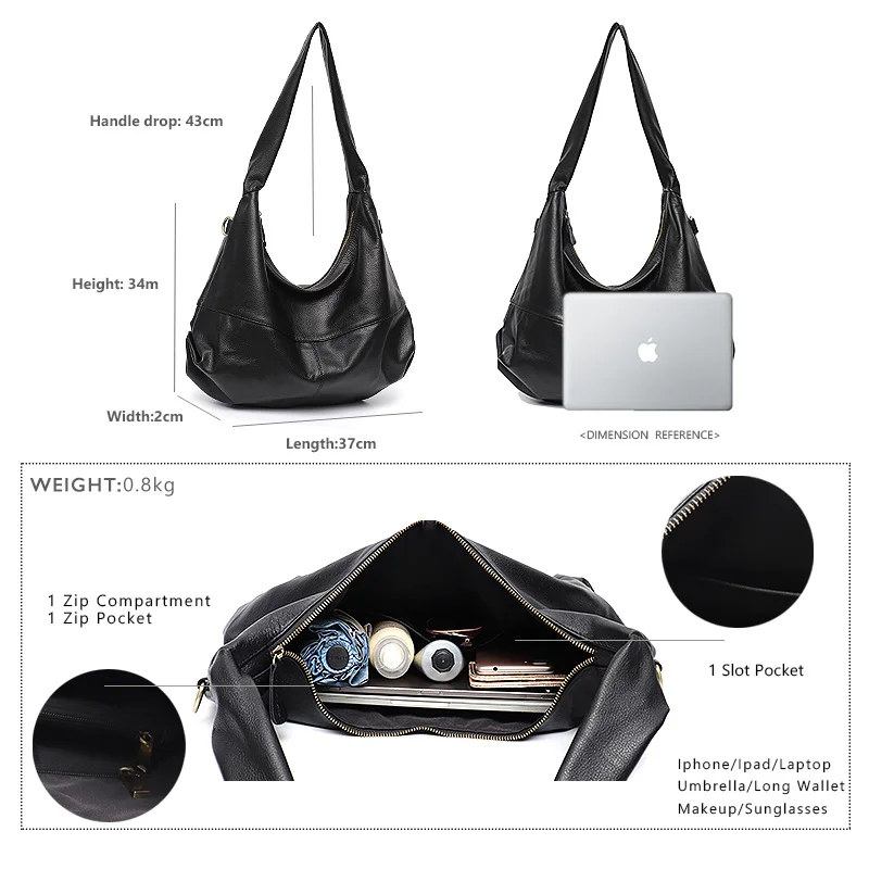 

SC Luxury Real Leather Women Shoulder Bag Large Fashion Casual Crossbody Handbags 2021 Trend Female Daily Soft Laptop Hobo Purse