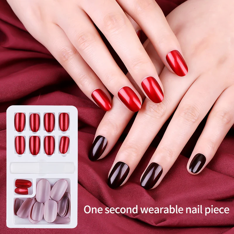 

Nail Stickers 24PCS Solid Color High-gloss Holiday Nails Acrylic Nails Design Wear-resistant Armor Finished Red Line Removable