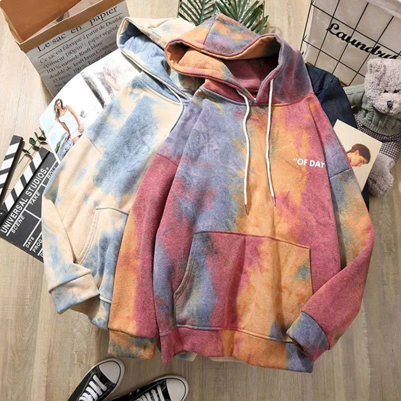 

Hooded Hoodies Women's Tie-dye Autumn And Winter Plus Velvet Thicker Loose Korean Couples Wear Outer Hoodie Tie-dye Trend 2021 N
