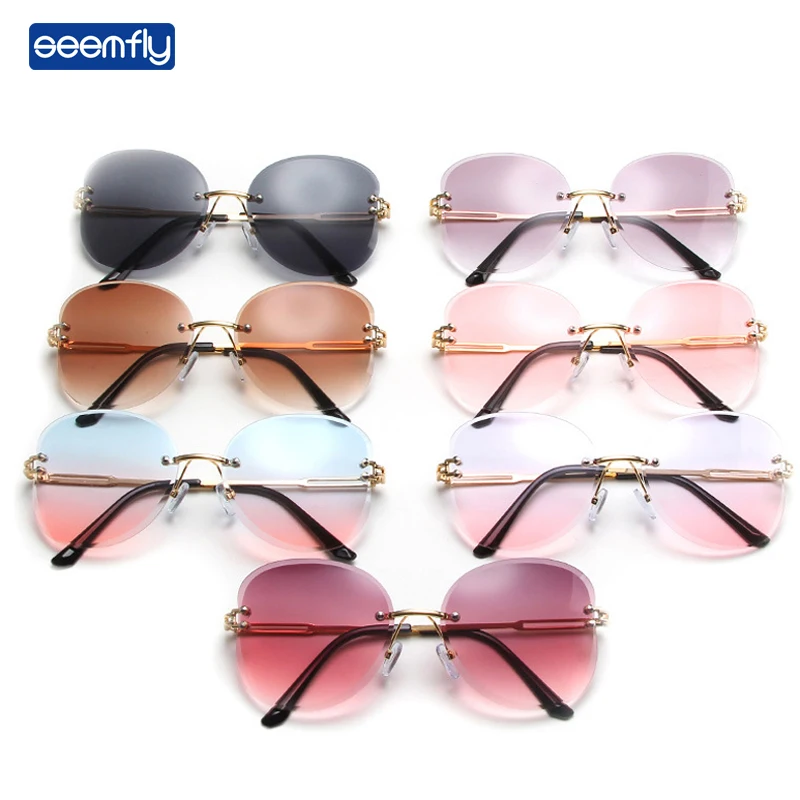 

Seemfly Vintage Rimless Metal Sunglasses Men Women Brand Designer Fashion Butterfly Sunshade UV400 Colorful Eyewear For Female