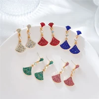 girl colorful fan shaped crystal geometric pendant cute earrings korean fashion party jewelry