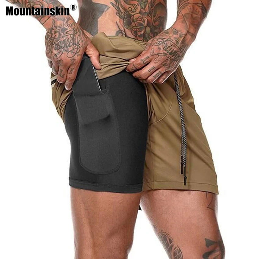 Мужские шорты для бега Mountainskin 2 в 1 быстросохнущие дышащие походов и фитнеса VA750 |