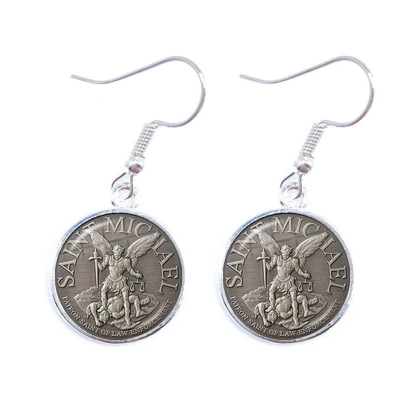 Стеклянные кабошоновые серьги Archangel St.Michael Protect Me Saint Shield защитные очаровательные