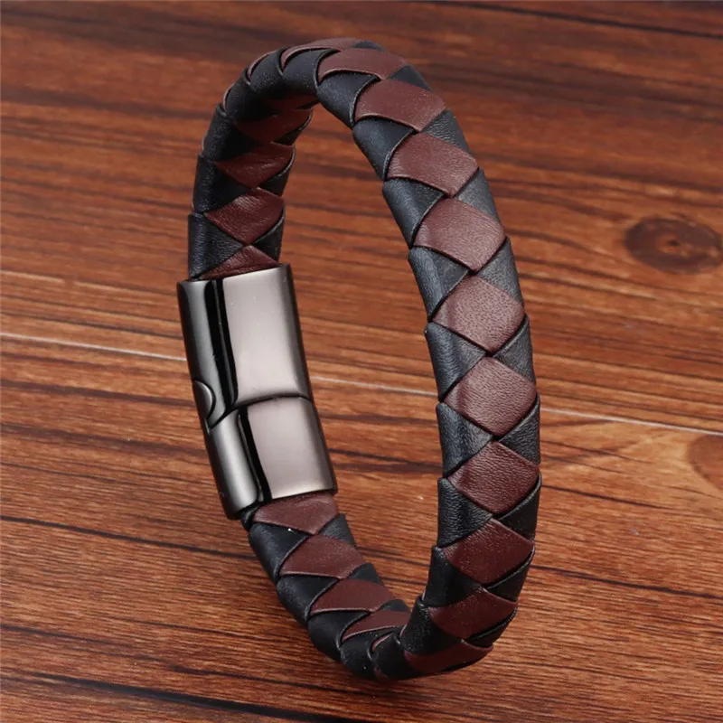 Женский черный коричневый браслет из натуральной кожи для мужчин плетеный