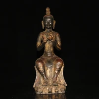 15chinese folk collection old bronze cinnabar lacquer free avalokitesvara guanyin bodhisattva sitting buddha ornaments exorcism