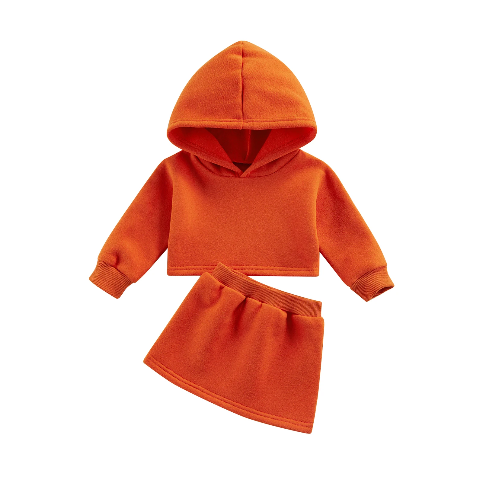 

2Pcs Kids Fall Tracksuit, Solid Color Hooded Long Sleeves Sweatshirt + Elastic Waist Skirt