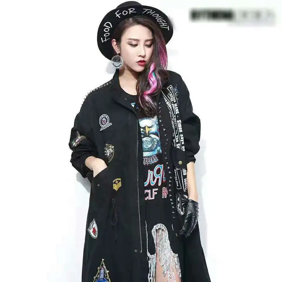 Повседневная ветровка с медалями и бриллиантами пальто осенняя длинная куртка